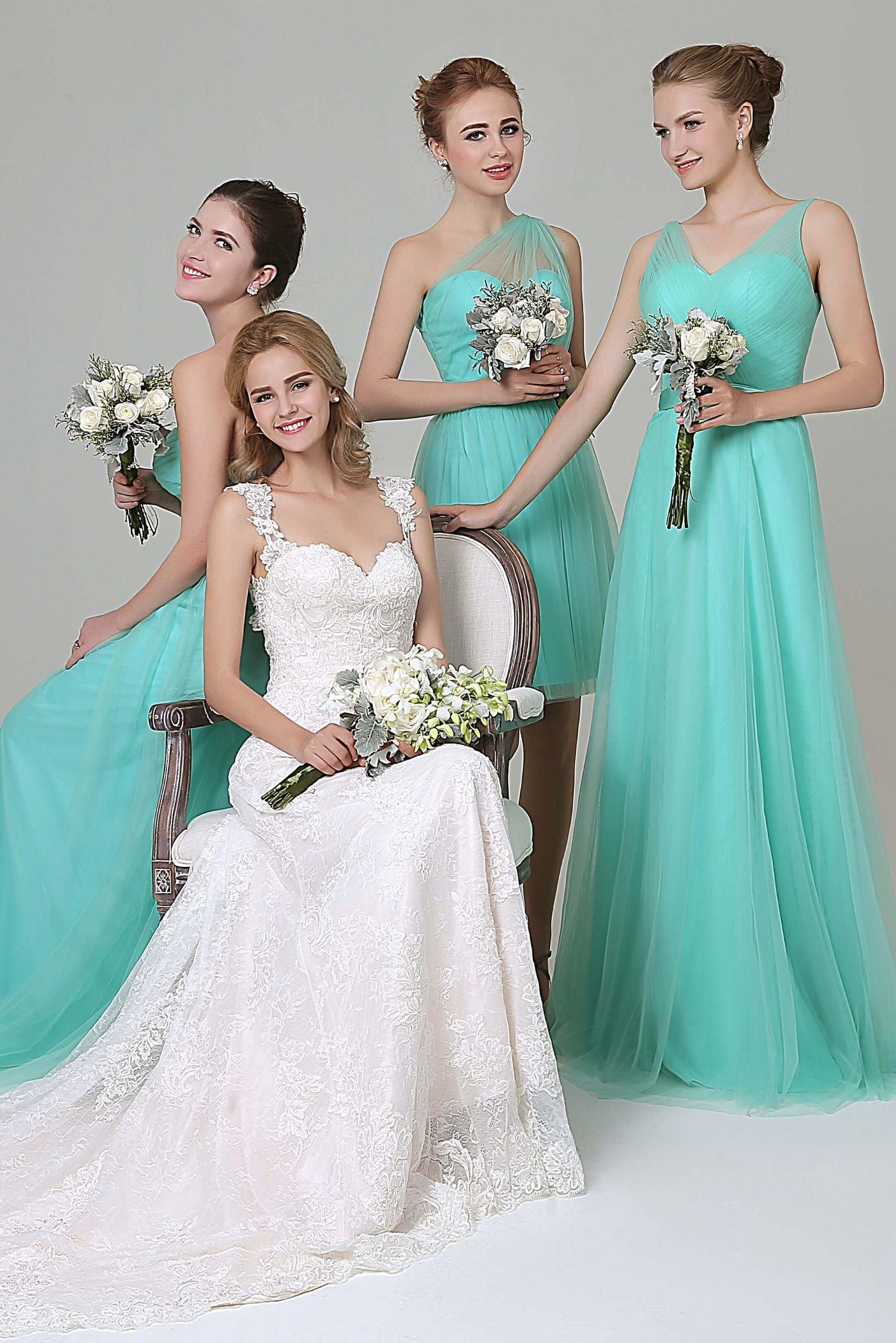 Sheath-Column Floor Length Tulle Bridesmaid Dress COZF1500F