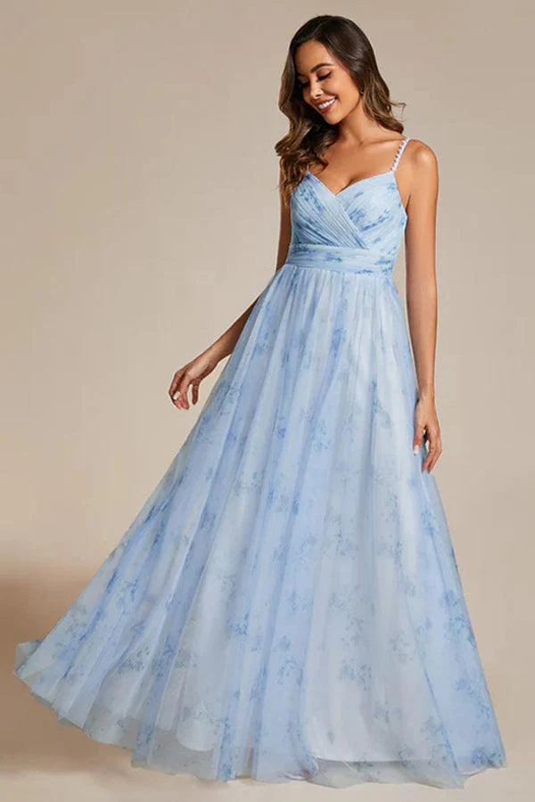 A-Line Floor Length Printed Chiffon Dress CS0671