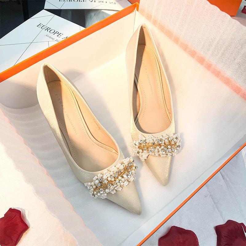 Pearl Satin Pointy Stiletto Heels 683923492274