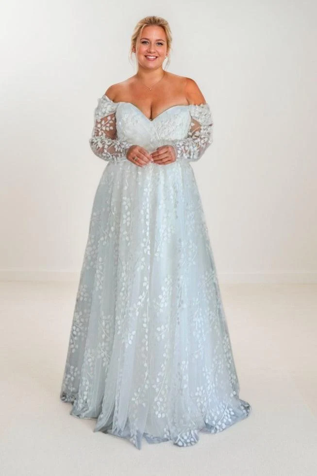 A-Line Sweep-Brush Train Lace Wedding Dress CW3488