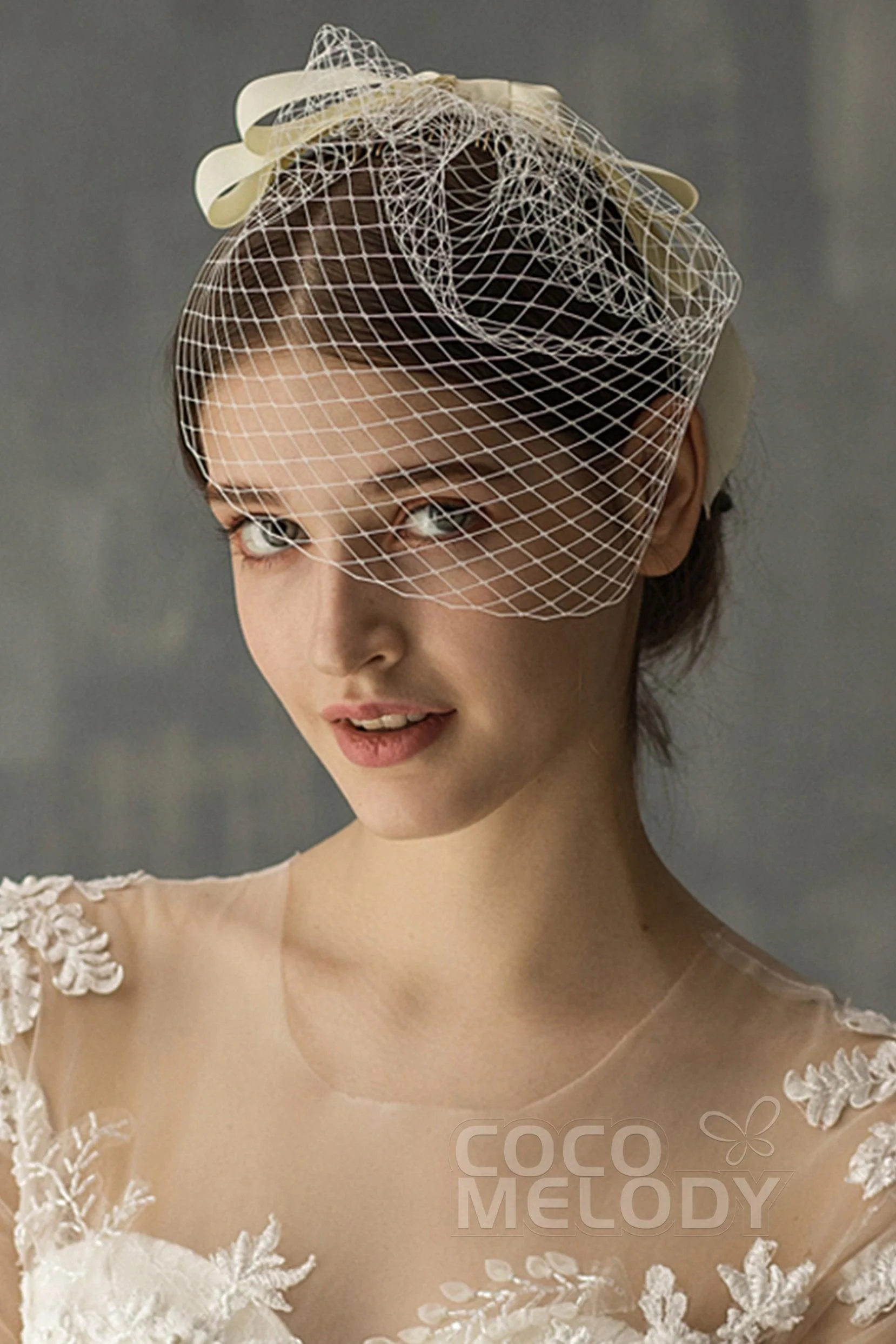 Cute One-tier Cut Edge Tulle Blusher Veils with Bow CV0196