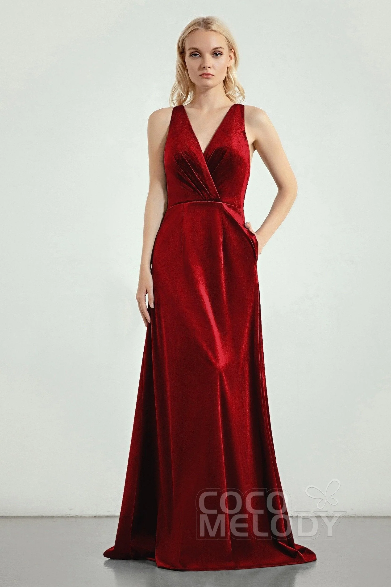 A-Line Sweep-Brush Train Bridesmaid Dress CB0276CR