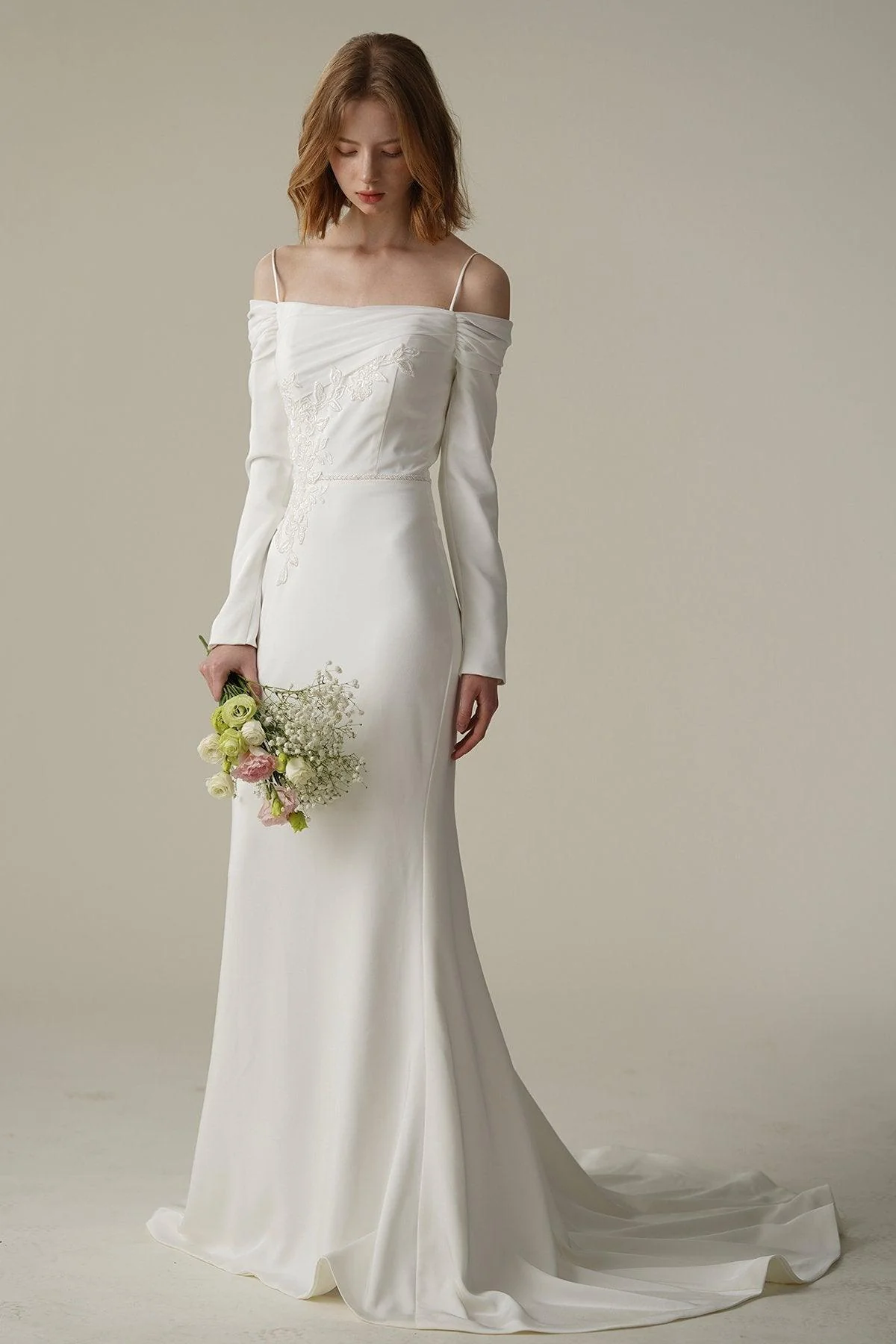Trumpet-Mermaid Court Train Satin Wedding Dress CW3088