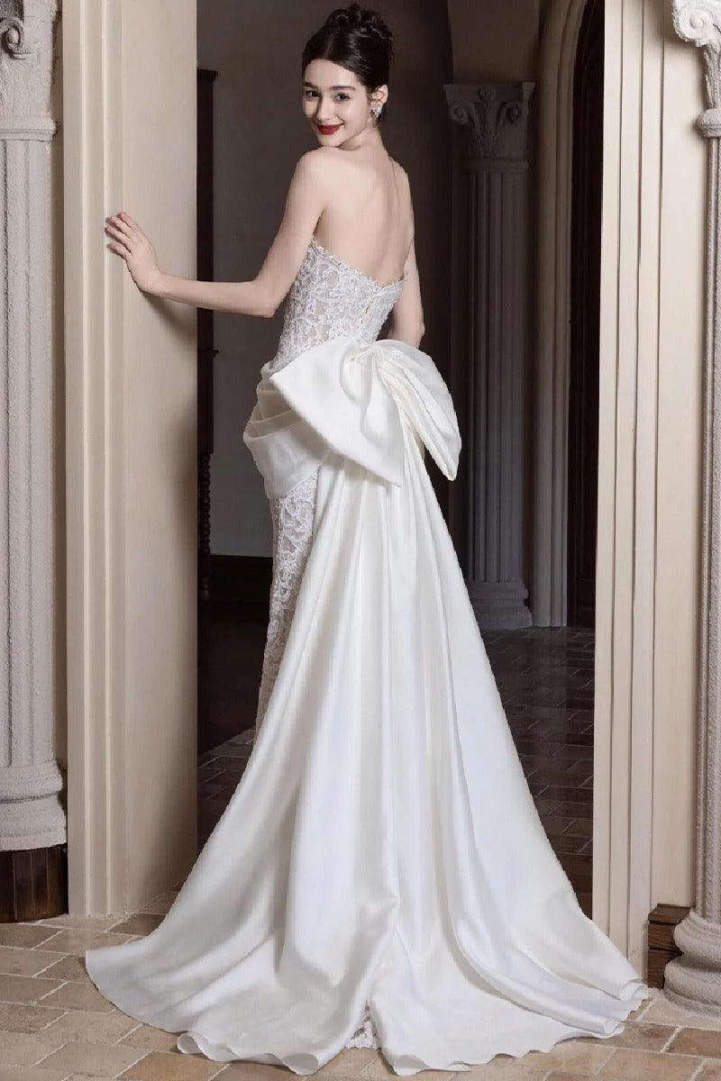 Sheath-Column Sweep-Brush Train Lace Wedding Dress 856822233361