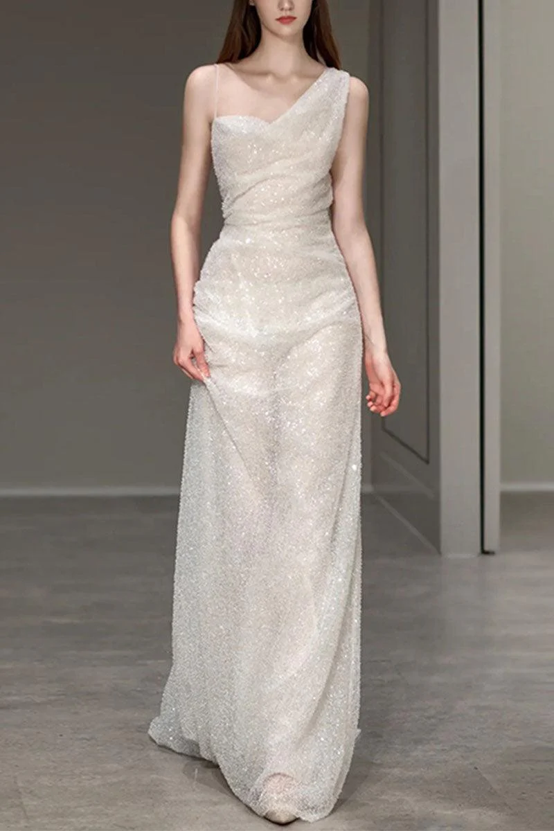 Trumpet-Mermaid Sweep-Brush Train Sequined Wedding Dress 732909013694