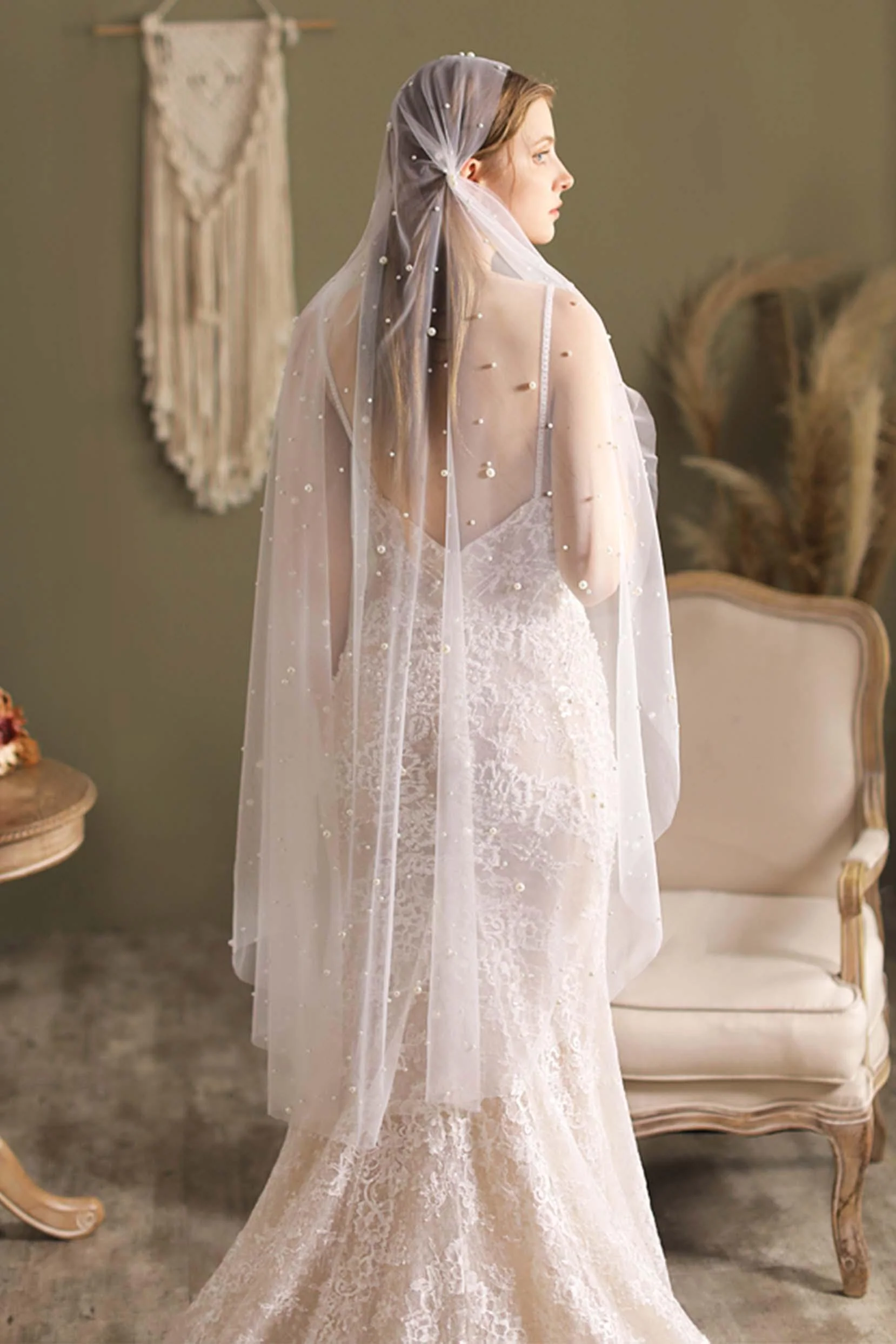 One-tier Cut Edge Tulle Tea Veils with Beading CV0294