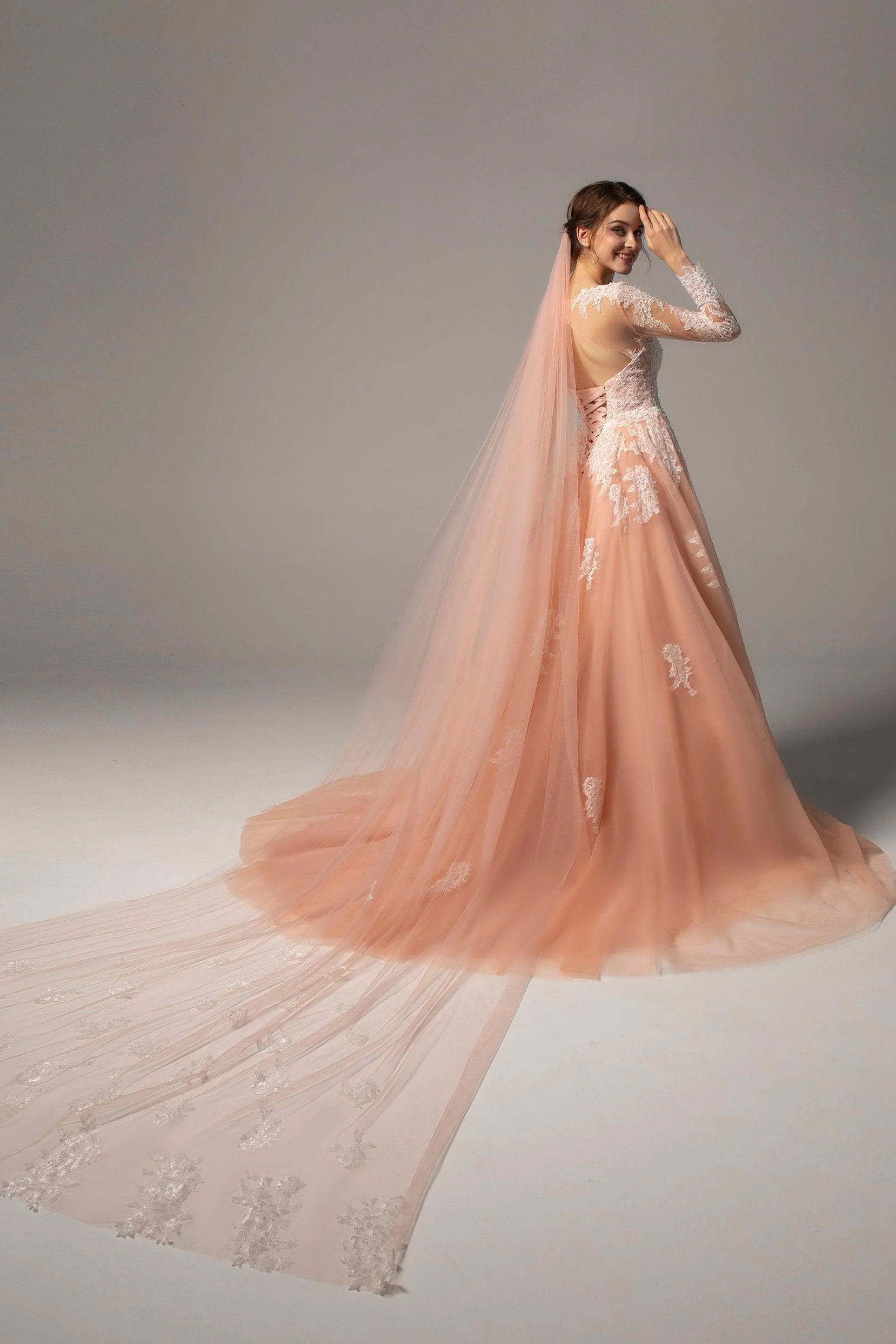 One-tier Cut Edge Tulle Cathedral Veils Appliques CV0233