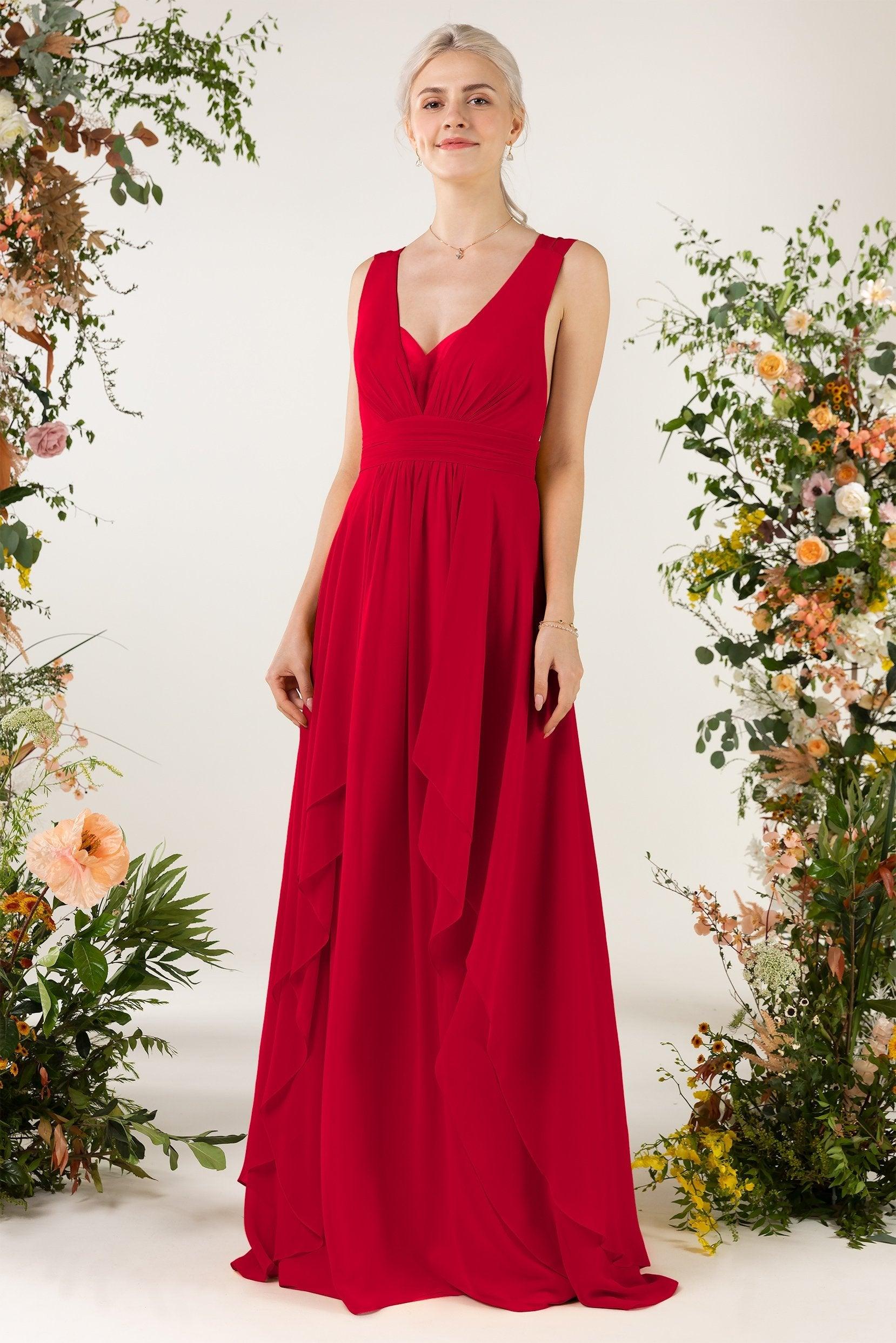 A-Line Sweep-Brush Train Chiffon Bridesmaid Dress CB0467