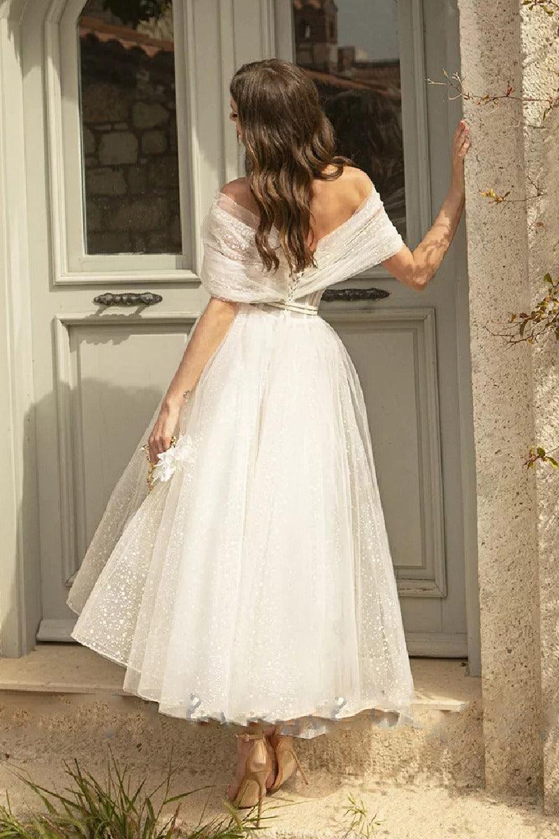 A-Line Ankle Length Tulle Wedding Dress 735503736731