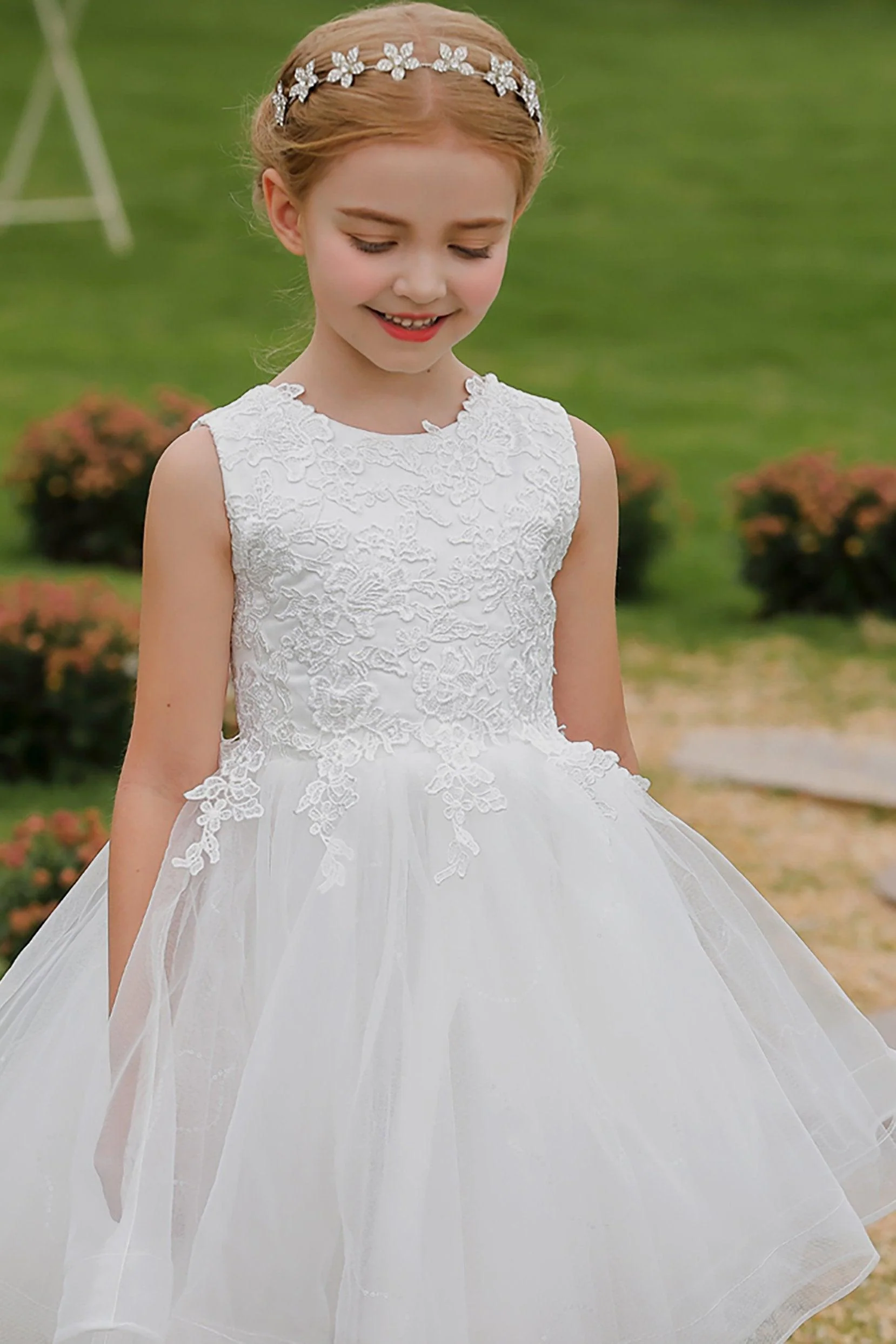 A-Line Knee Length Tulle Lace Flower Girl Dress CF0286