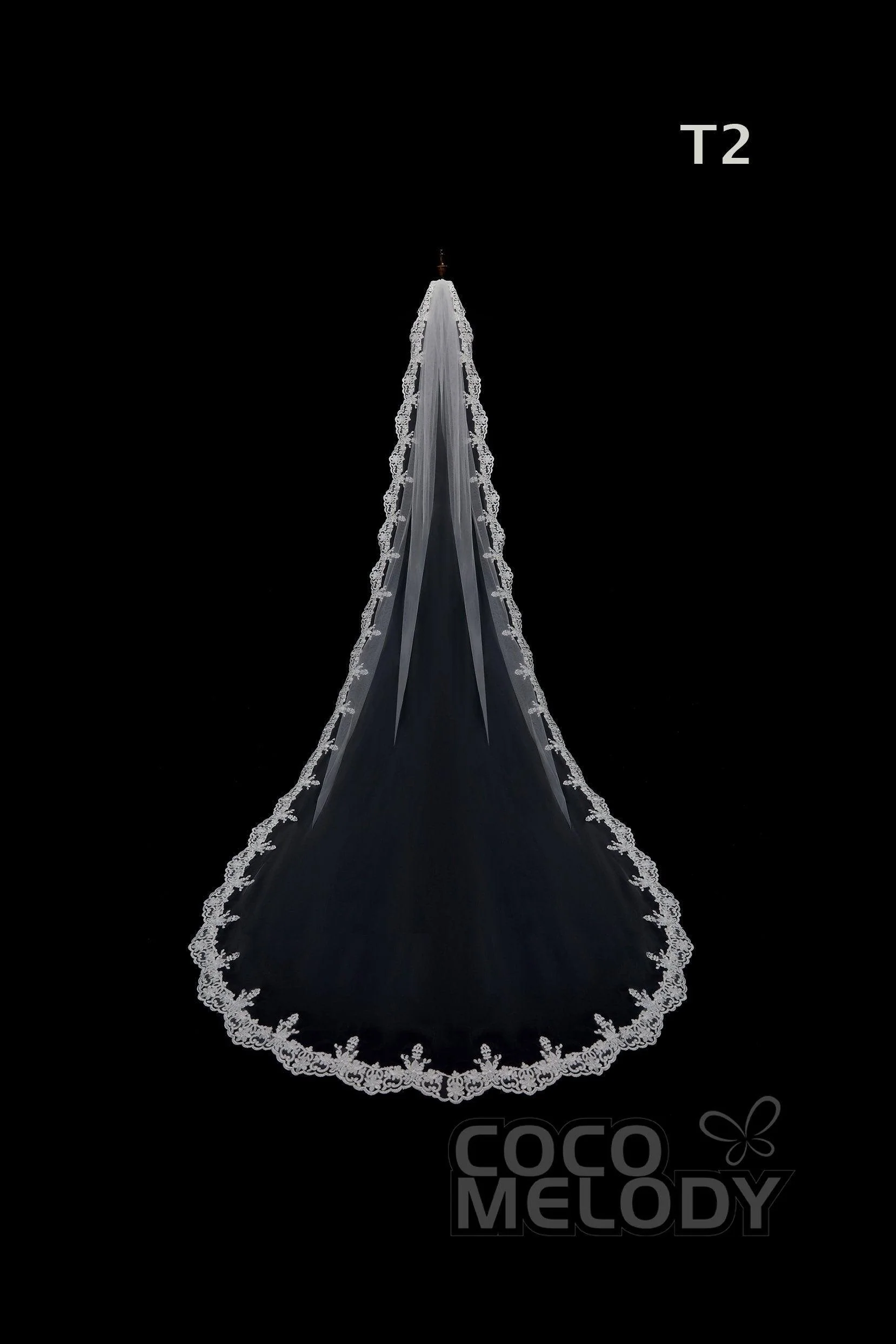 One-tier Lace Edge Tulle Hip Veils with Appliques AV180010