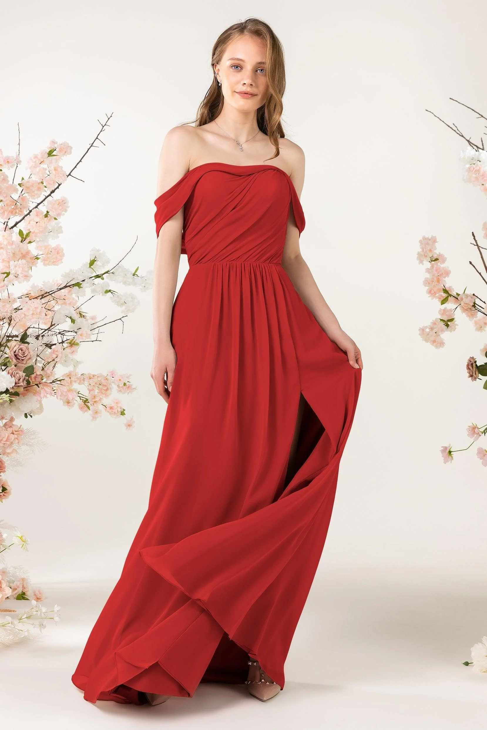 A-Line Sweep-Brush Train Chiffon Bridesmaid Dress CB0454