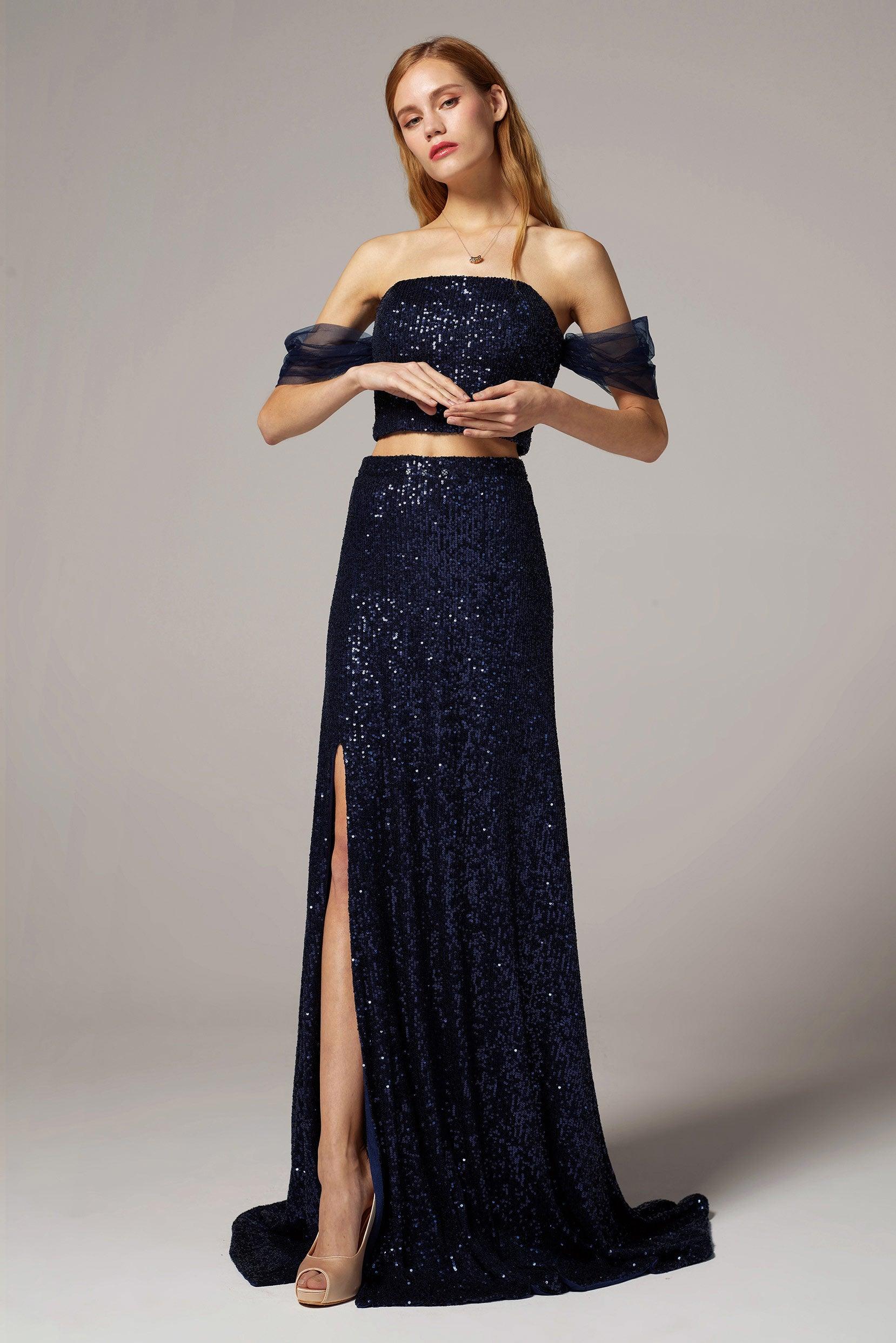 A-Line Floor Length Sequined Dress CS0297
