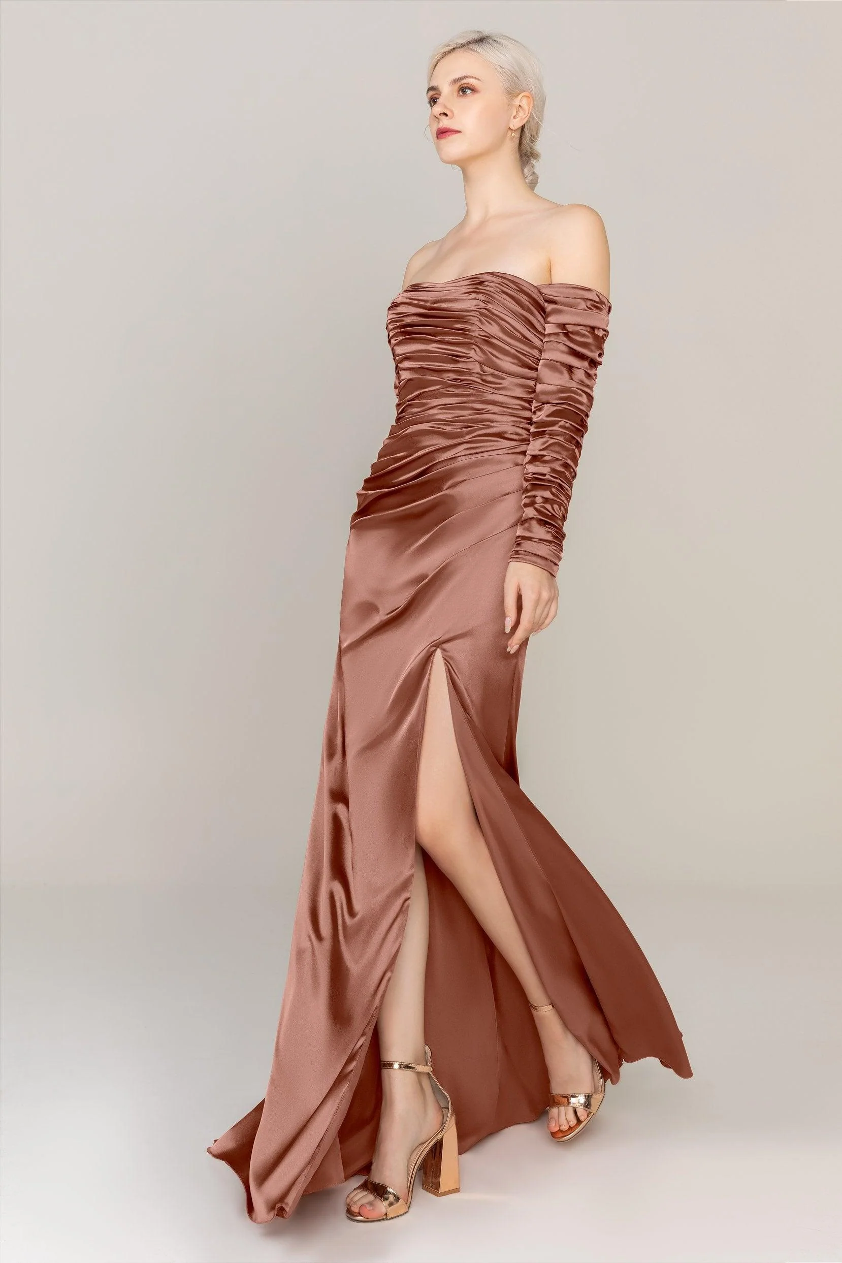 Sheath Sweep Train Luxe Satin Dress CS0316