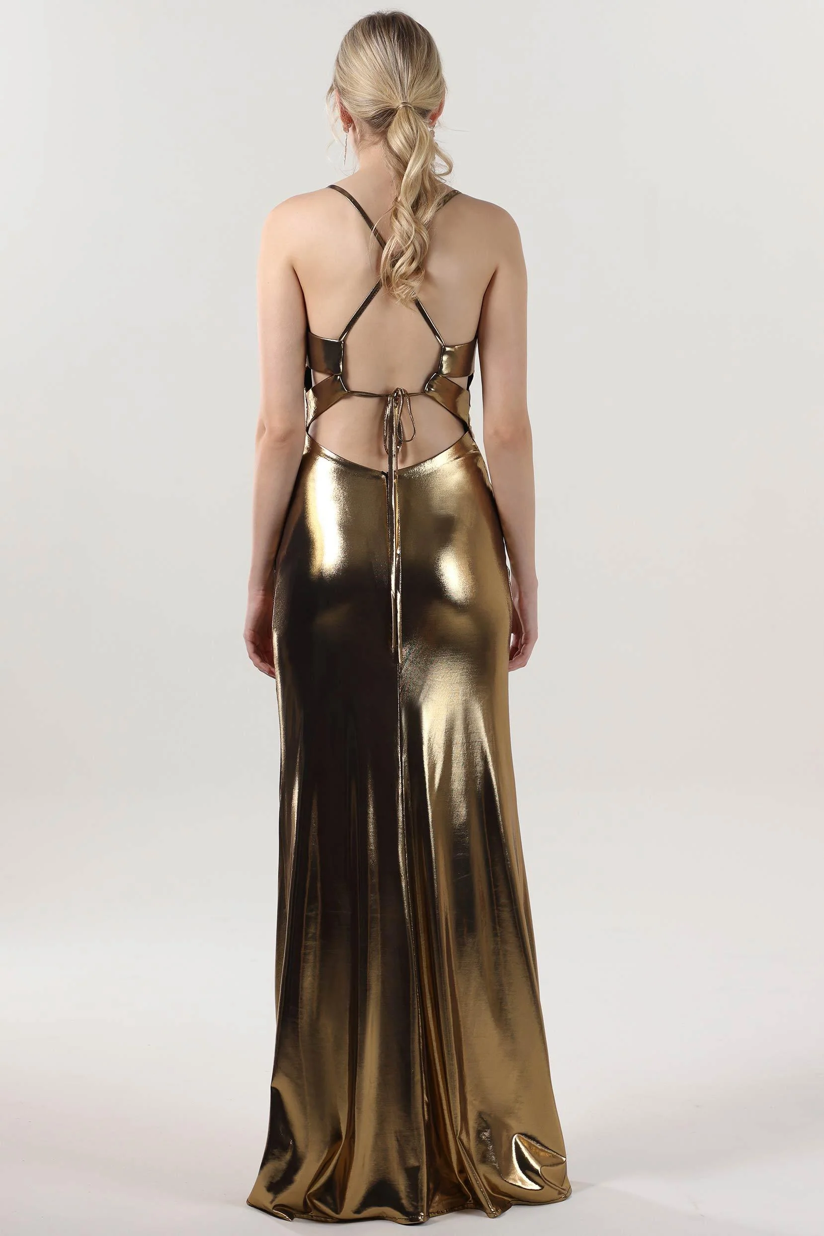 Sheath-Column Maxi Metallic Formal Dress CS0657