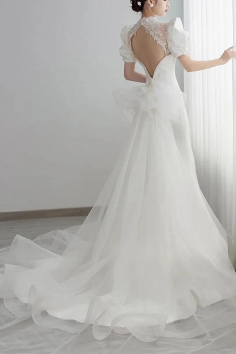 Trumpet-Mermaid Chapel Train Satin Wedding Dress 678713046521