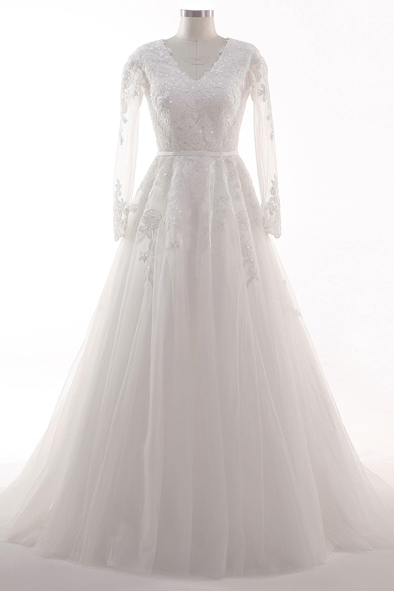 A-Line Court Train Tulle Lace Wedding Dress CW2455