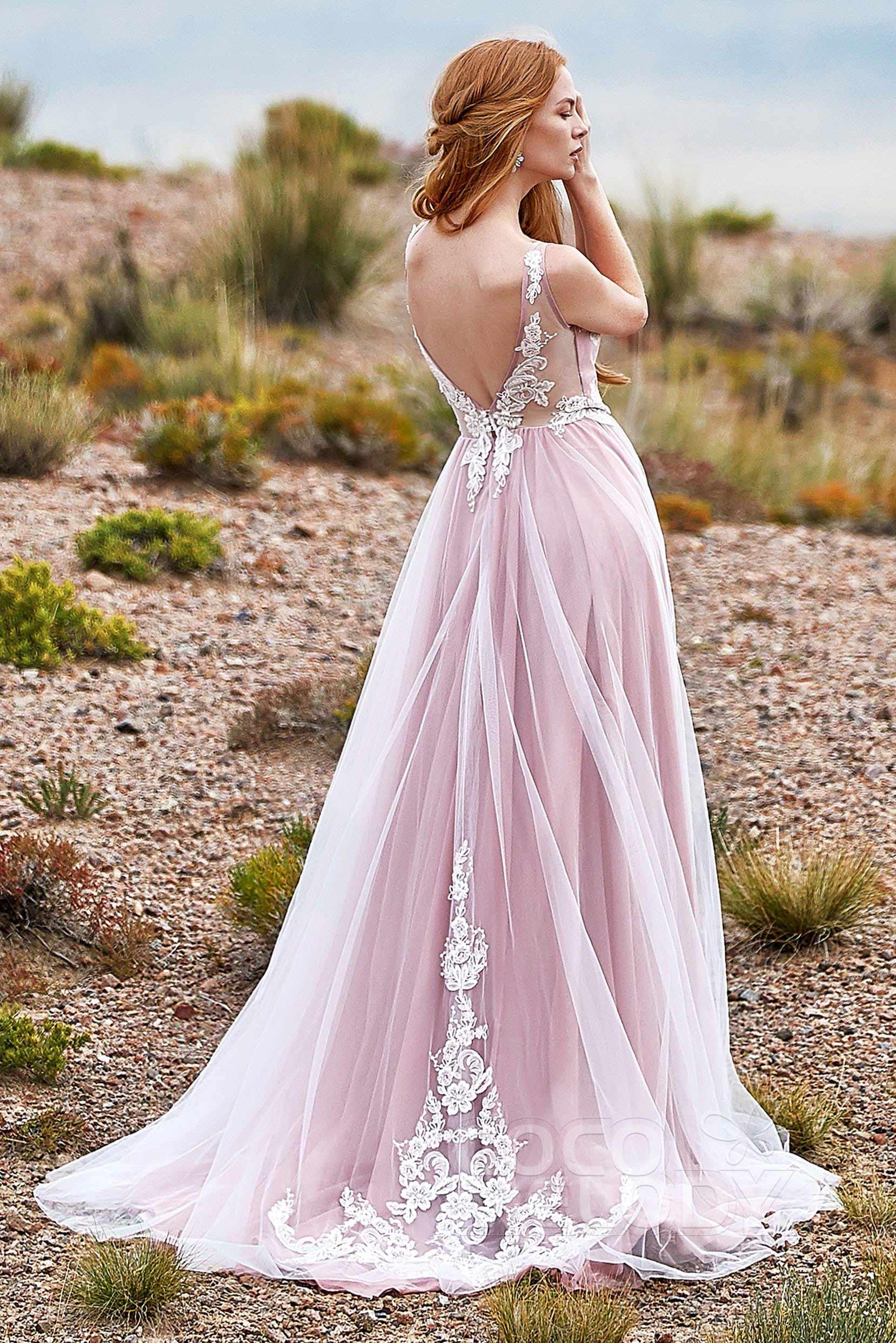 A-Line Sweep-Brush Train Tulle Chiffon Wedding Dress LD5832