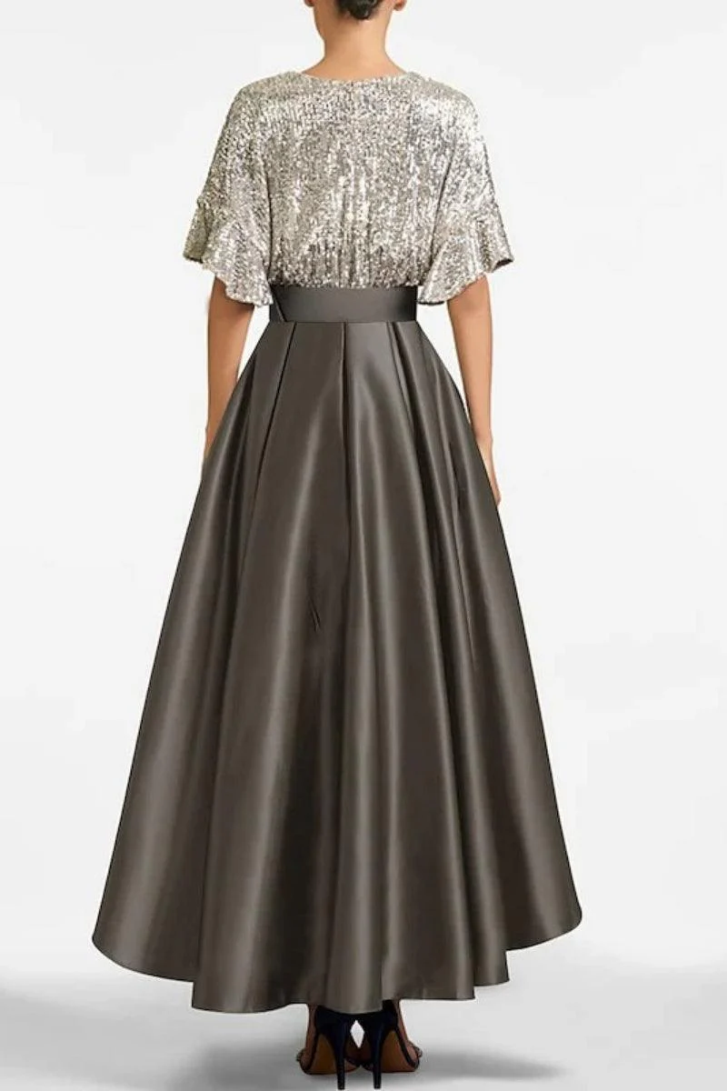 A Line V Neck Half Sleeves Asymmetrical Mother of the Bride Dresses CM0356