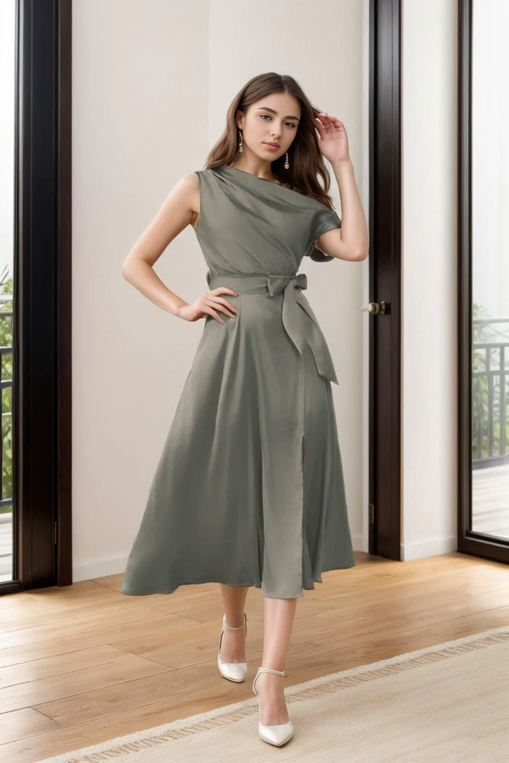 Sheath-Column Tea Length Silk-Like Graduation Dresses CS0540