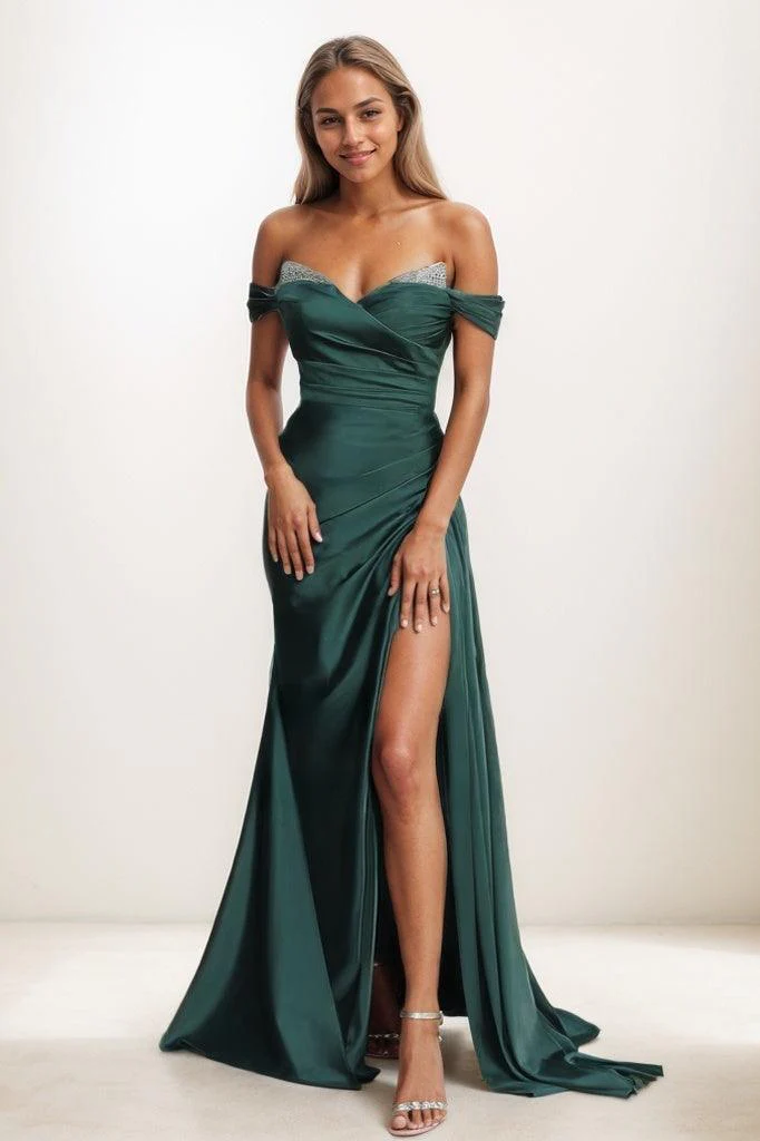 Sequins Off-The-Shoulder High Split Sweep Train Prom Dresses CS0810