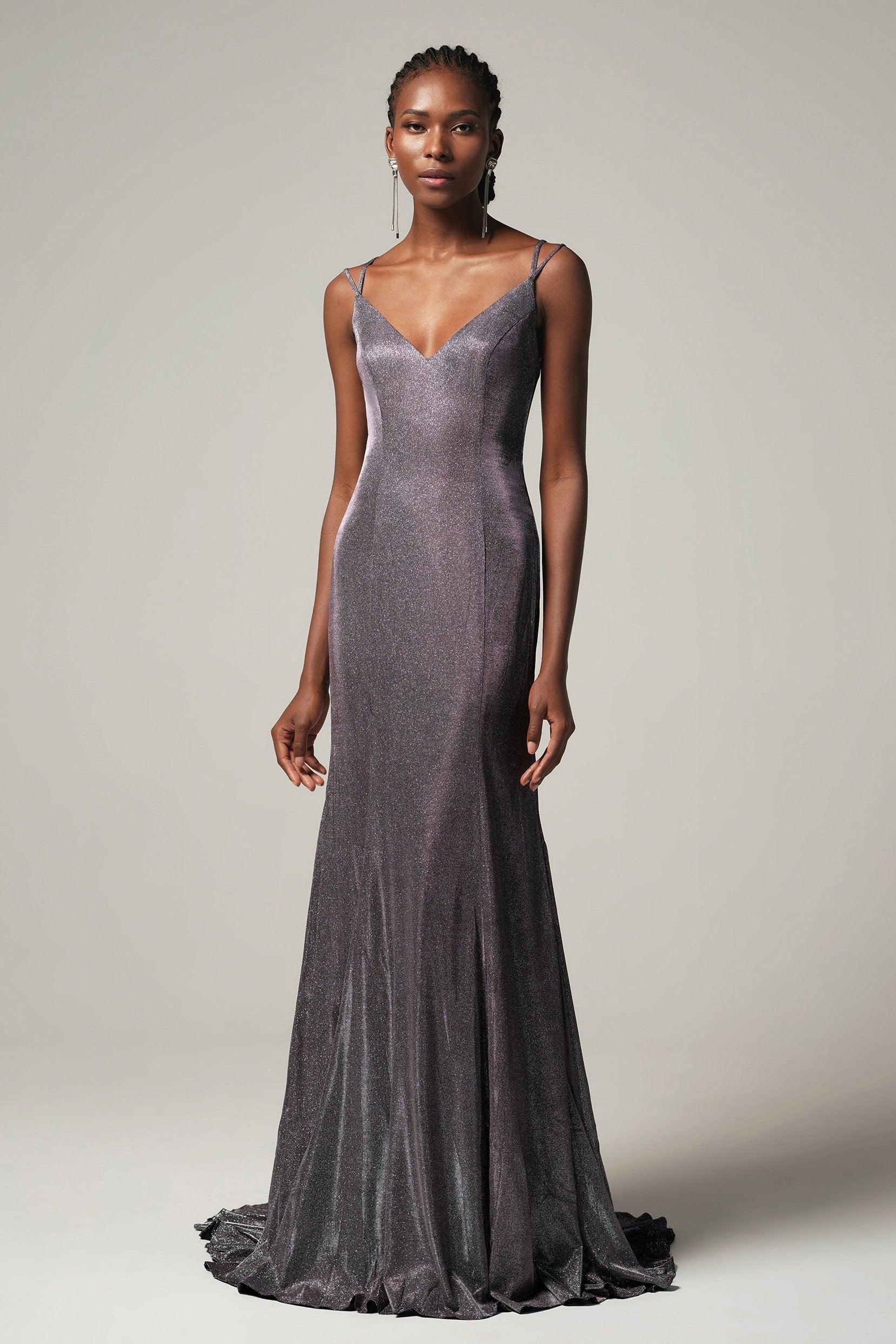 Sheath-Column Floor Length Gold Dusting Fabric Dress CS0263