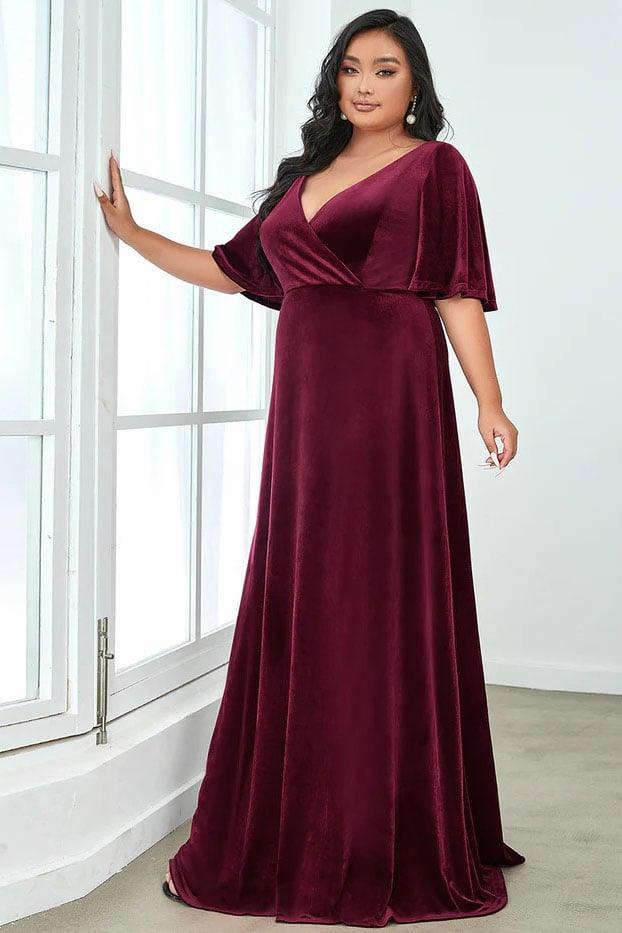 A-Line Floor Length Velvet Bridesmaid Dress CB0676