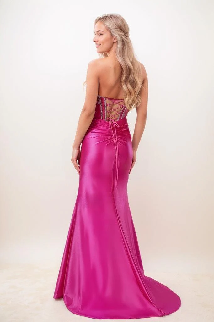 Sparkle Bow Accented Sweetheart Charmeuse Prom Dresses CS0832