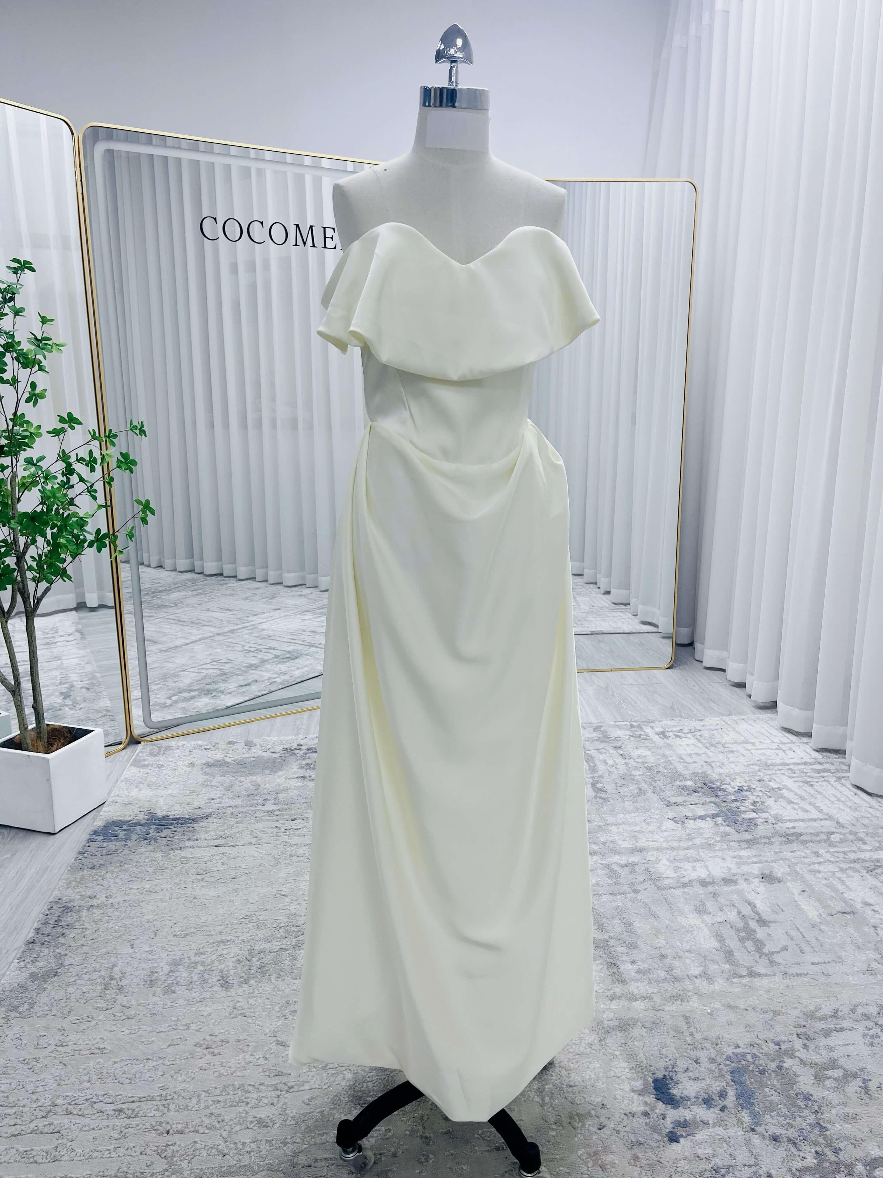Sheath-Column Stretch Satin Wedding Dress 856701119408