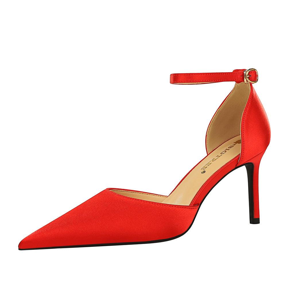 Champagne Satin Pointy Stiletto Heels 674228626275