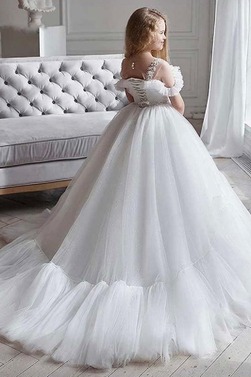 A-Line Off The Shoulder Neck Tulle Maxi Flower Girl Dresses 736522892717