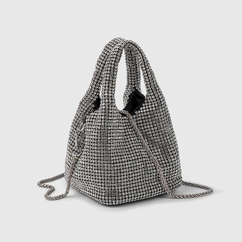 Diamond-encrusted and diamond-filled tote bucket dinner bag 819045946412