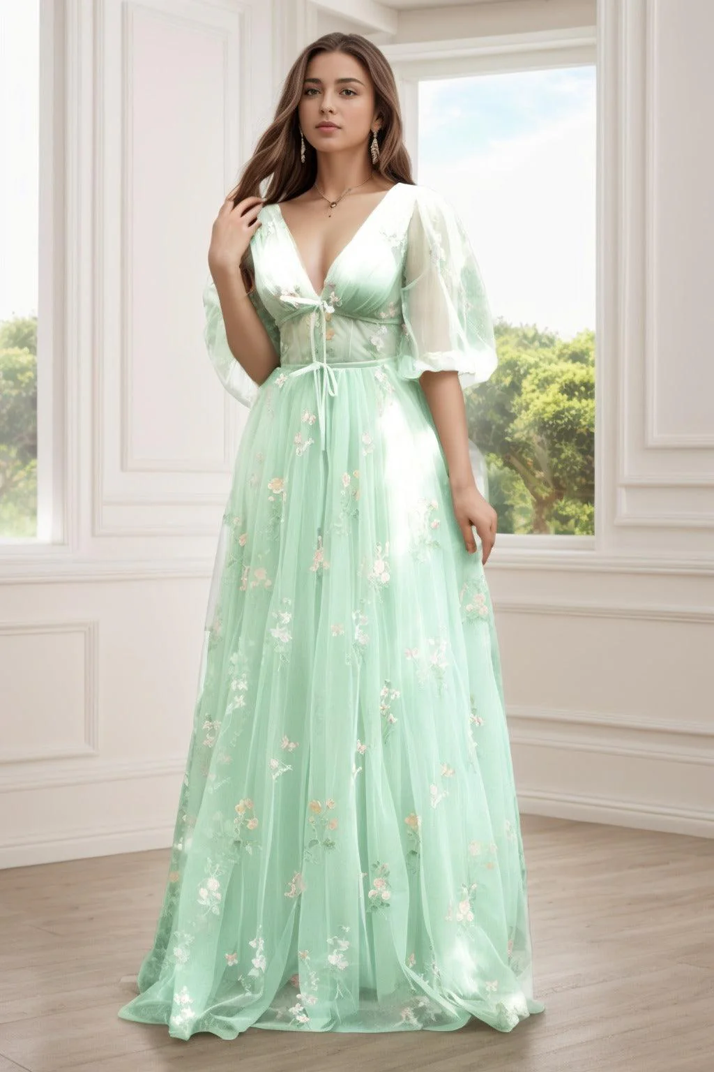 A-Line Floor Length Print Prom Dress CS0444