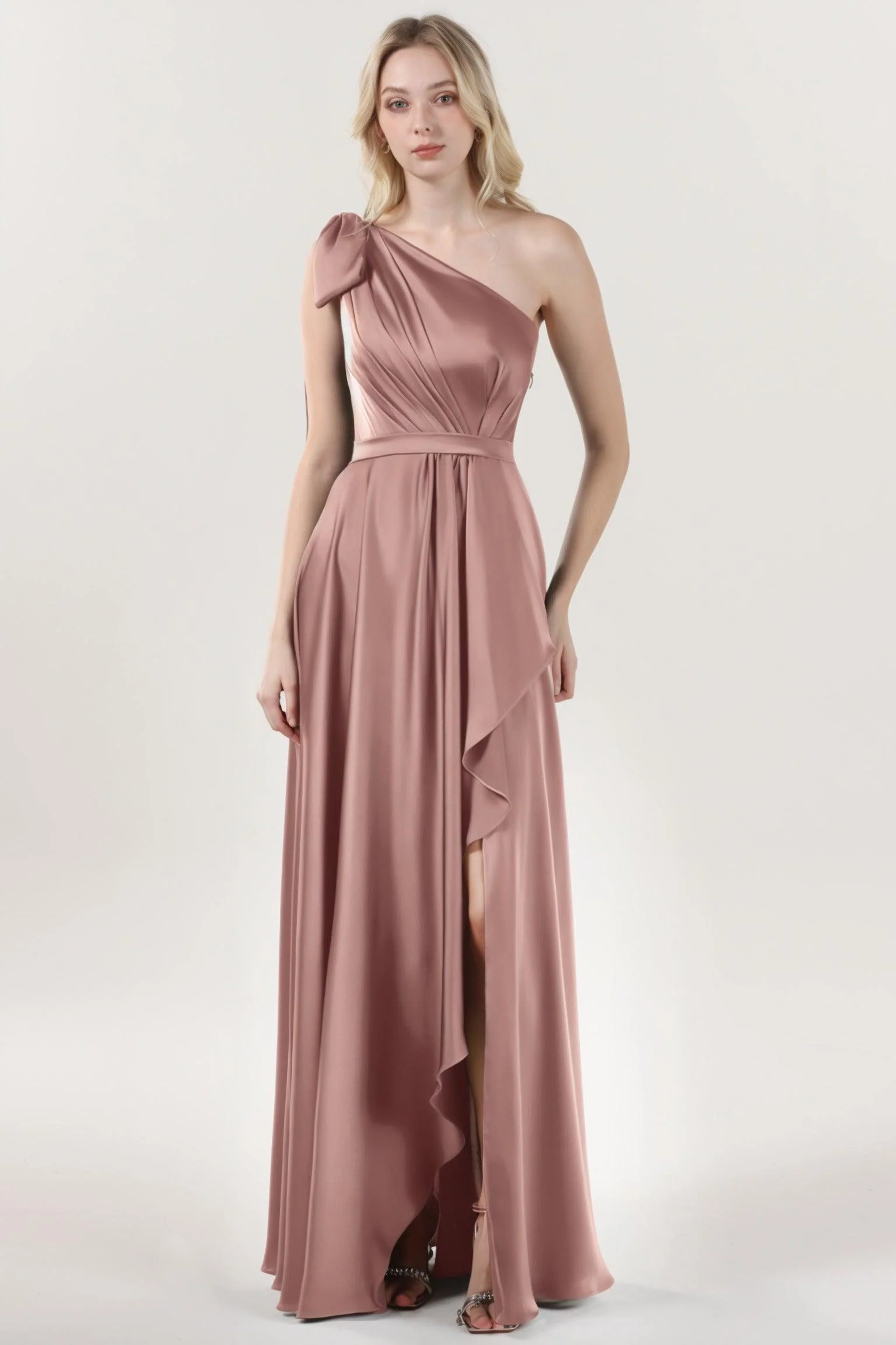 Asymmetrical Maxi Luxe Satin Bridesmaid Dress CS0603BM