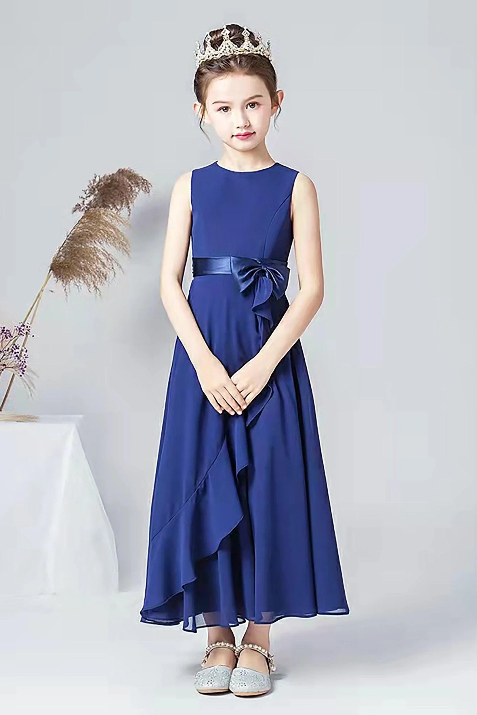 A-Line Tea Length Chiffon Flower Girl Dress CF0332
