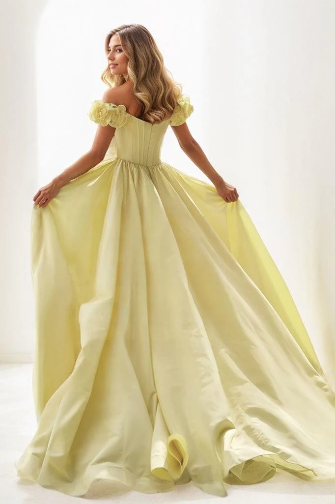 Ruffle Flower(s) Off-The-Shoulder Taffeta Prom Dresses CS0798