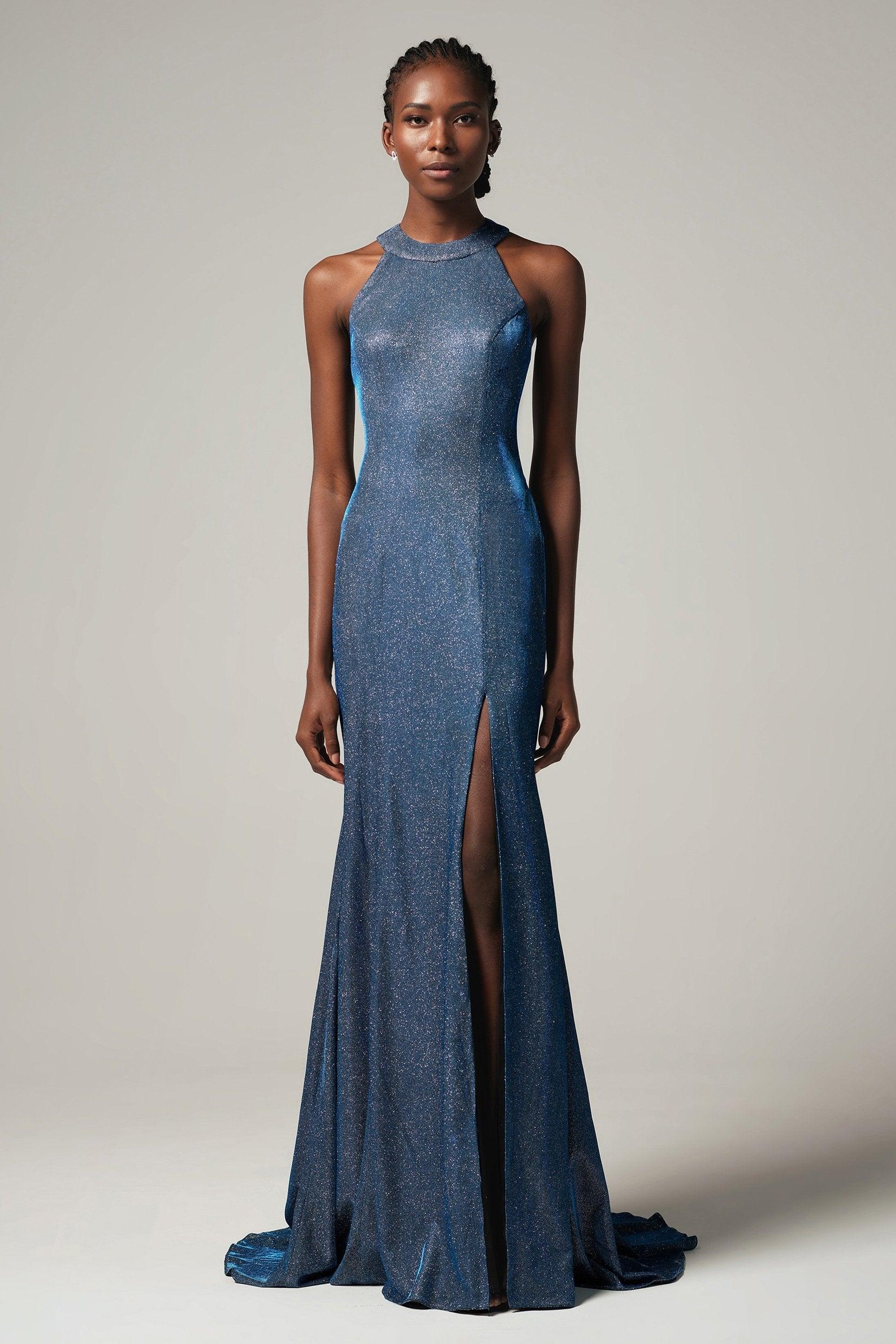 Sheath-Column Floor Length Gold Dusting Fabric Dress CS0262