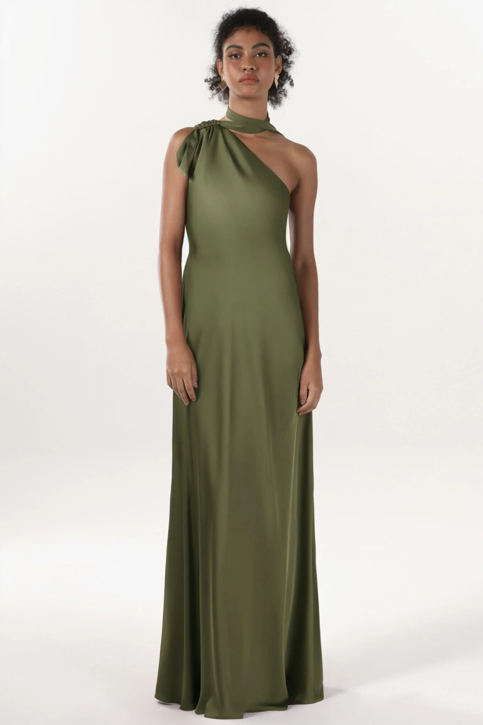 Sheath-Column Maxi Luxe Satin Bridesmaid Dress CS0607BM