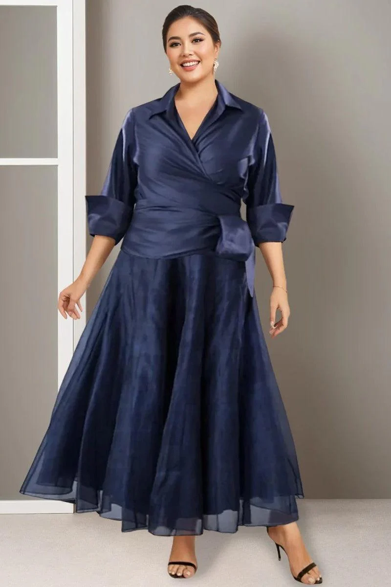 A Line V Neck Half Sleeves Ankle Length Mother Dresses CM0343