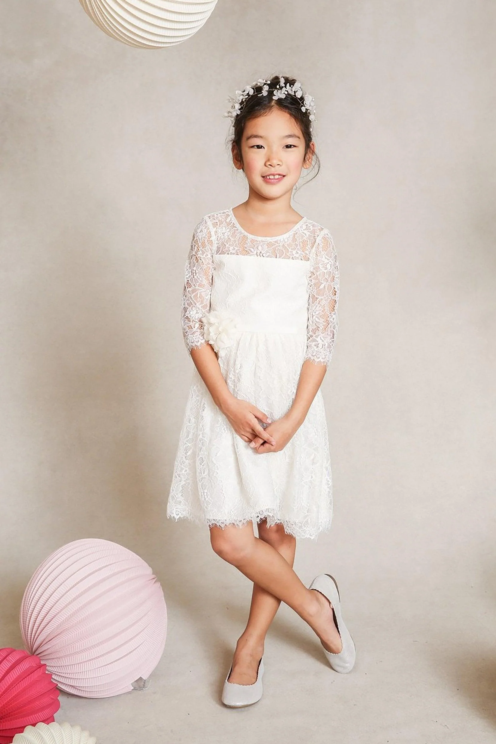 A-Line Knee Length Tulle Lace Flower Girl Dress CF0346