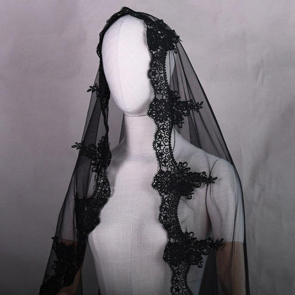 Black Bridal Veil Gothic Lace Hairless Theme Wedding 777789185173