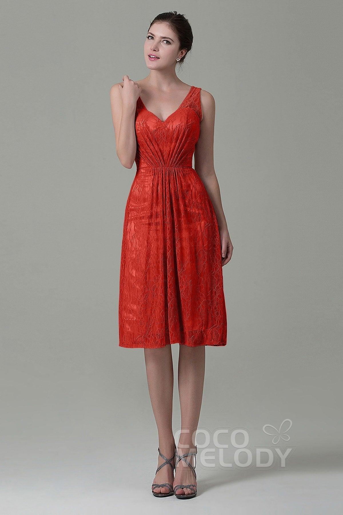 Sheath-Column Knee Length Lace Bridesmaid Dress COZK16010
