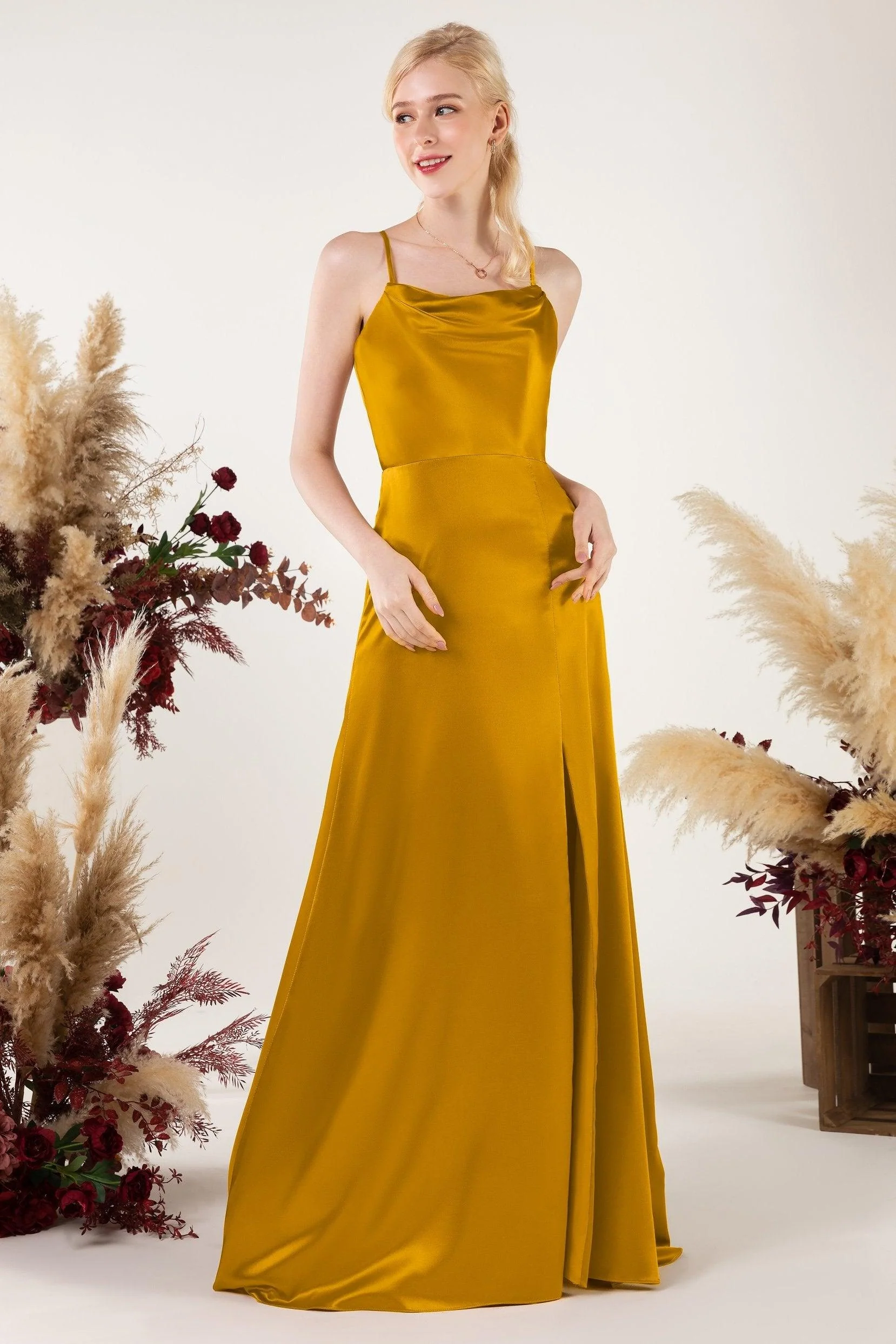 Sheath Sweep Luxe Satin Bridesmaid Dress Formal Dresses CB0498