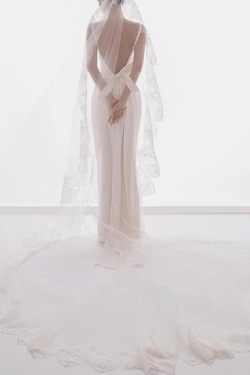 Trumpet-Mermaid Sweep-Brush Train Satin Wedding Dress 807995937729