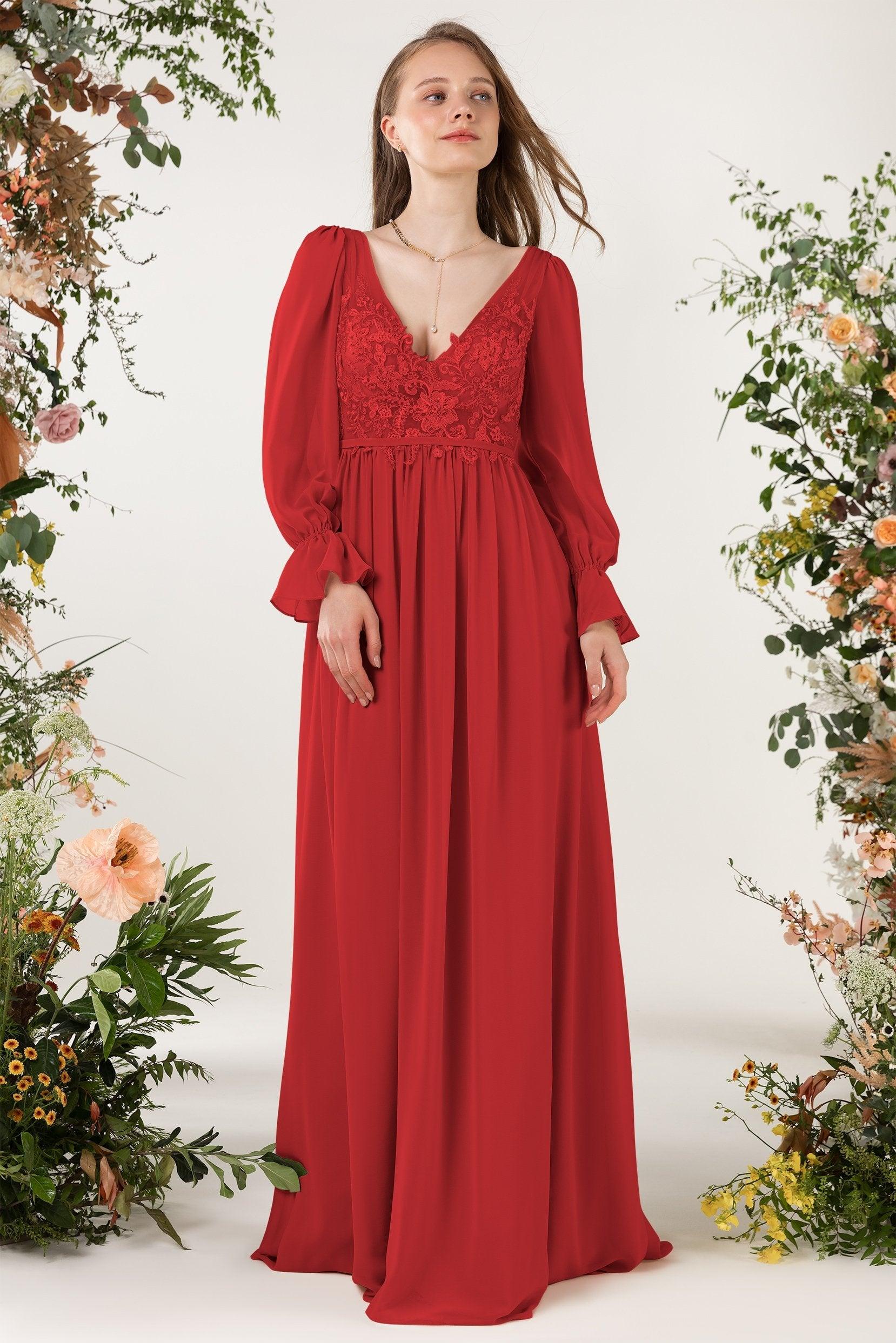A-Line Sweep-Brush Train Chiffon Bridesmaid Dress CB0478