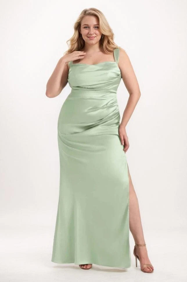 Sheath-Column Maxi Satin Bridesmaid Dress CB0734
