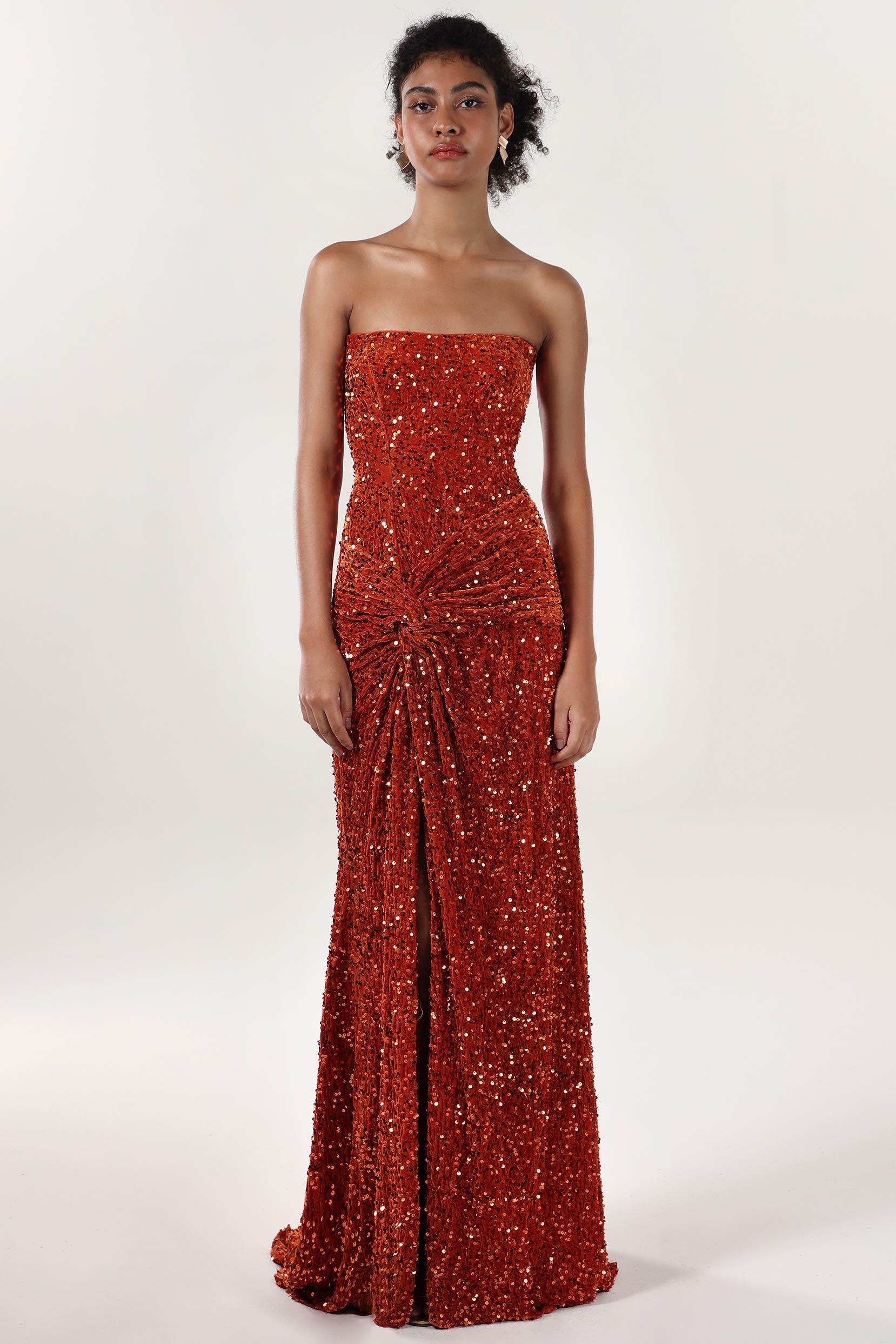 Sheath-Column Sweep-Brush Train Velvet Sequin Formal Dress CS0634