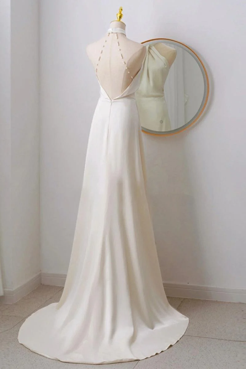 A-Line Sweep-Brush Train Satin Wedding Dress 735511460121