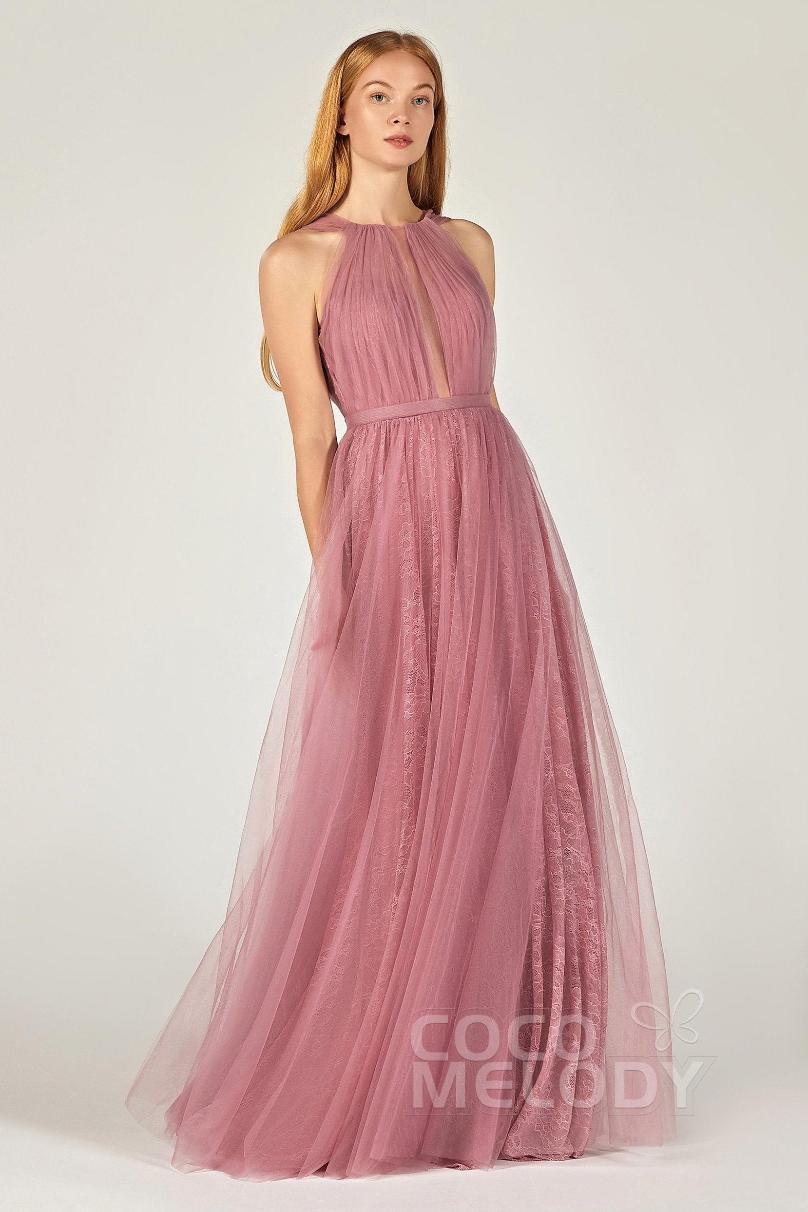 A-Line Floor Length Tulle/Lace Bridesmaid Dress CB0376