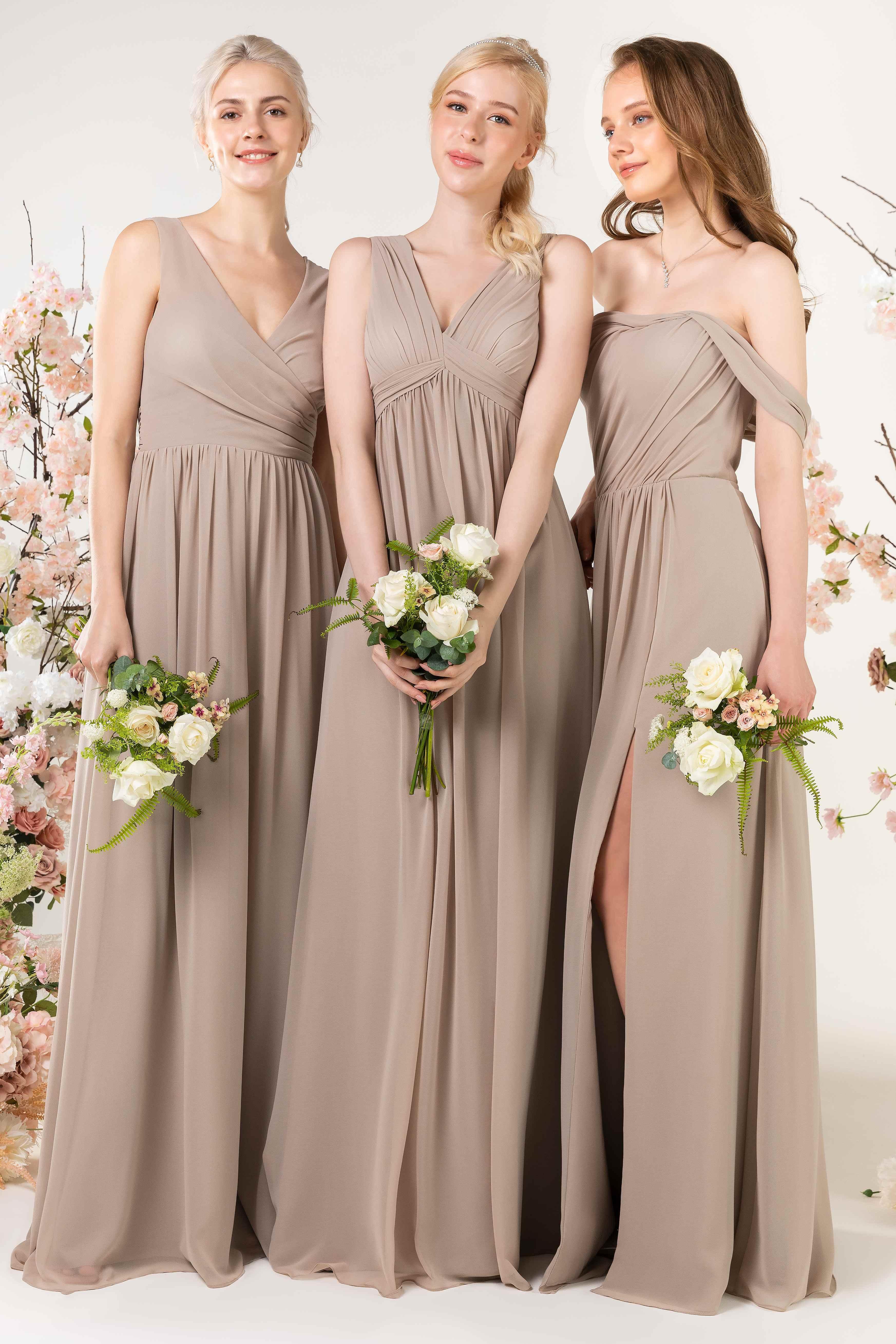 A-Line Sweep-Brush Train Chiffon Bridesmaid Dress CB0456